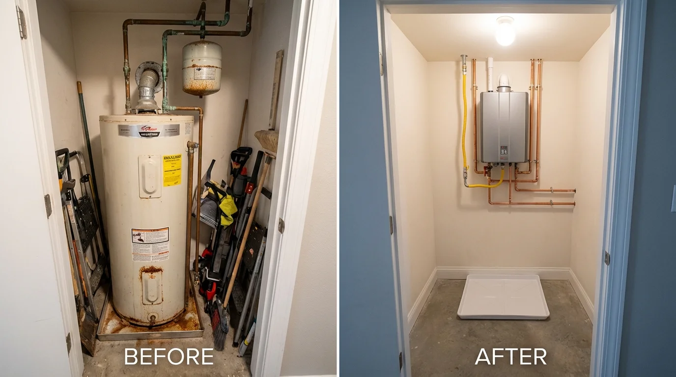 Tank water heater versus wall-mounted tankless unit comparison for Glencoe, MN homeowners